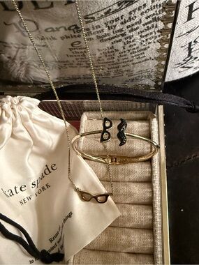 kate spade ♠️ Vintage Glasses & Mustache Jewelry Set, Bracelet & Earrings